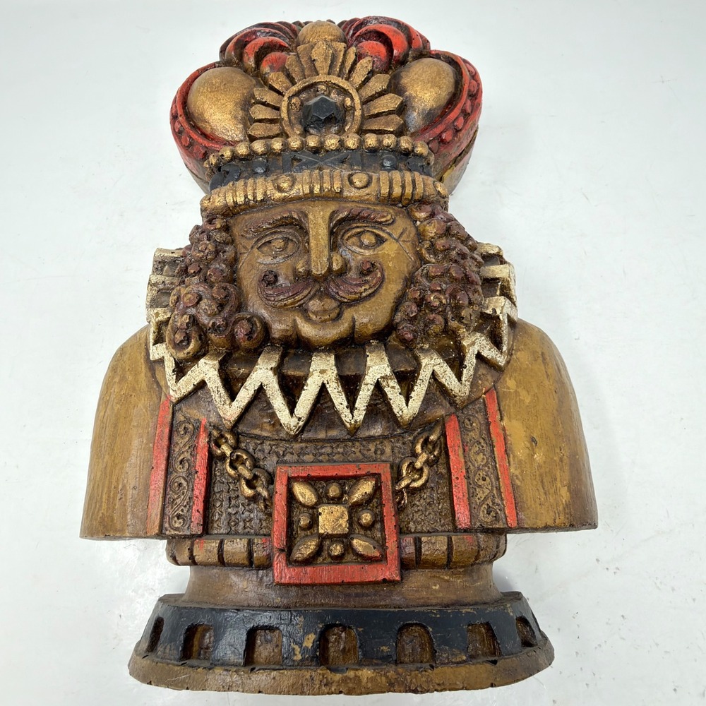 Vanguard Studios King Bust Wall Sculpture 1970 Gold Red Black White Vanathane